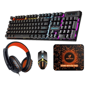 Jertech Set 4 In 1 Keyboard Mouse Headset Mousepad CT4-01 EN Wired Gaming Mechanical Black